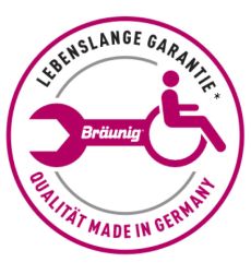 Siegel für lebenslange Garantie auf Produkte von Rollstuhl Bräunig (für Gestell und Rückenlehne)